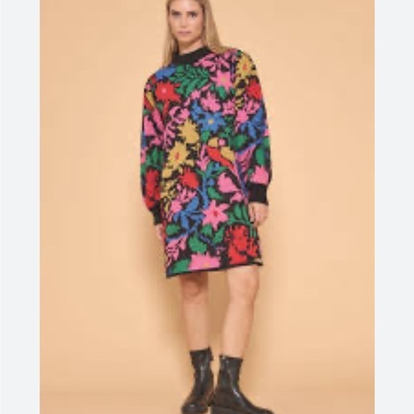 FARM RIO TROPICAL GARDEN COZY SOFT SWEATER DRESS COWL FUNNEL NECK SIZE MEDIUM - Picture 1 of 16